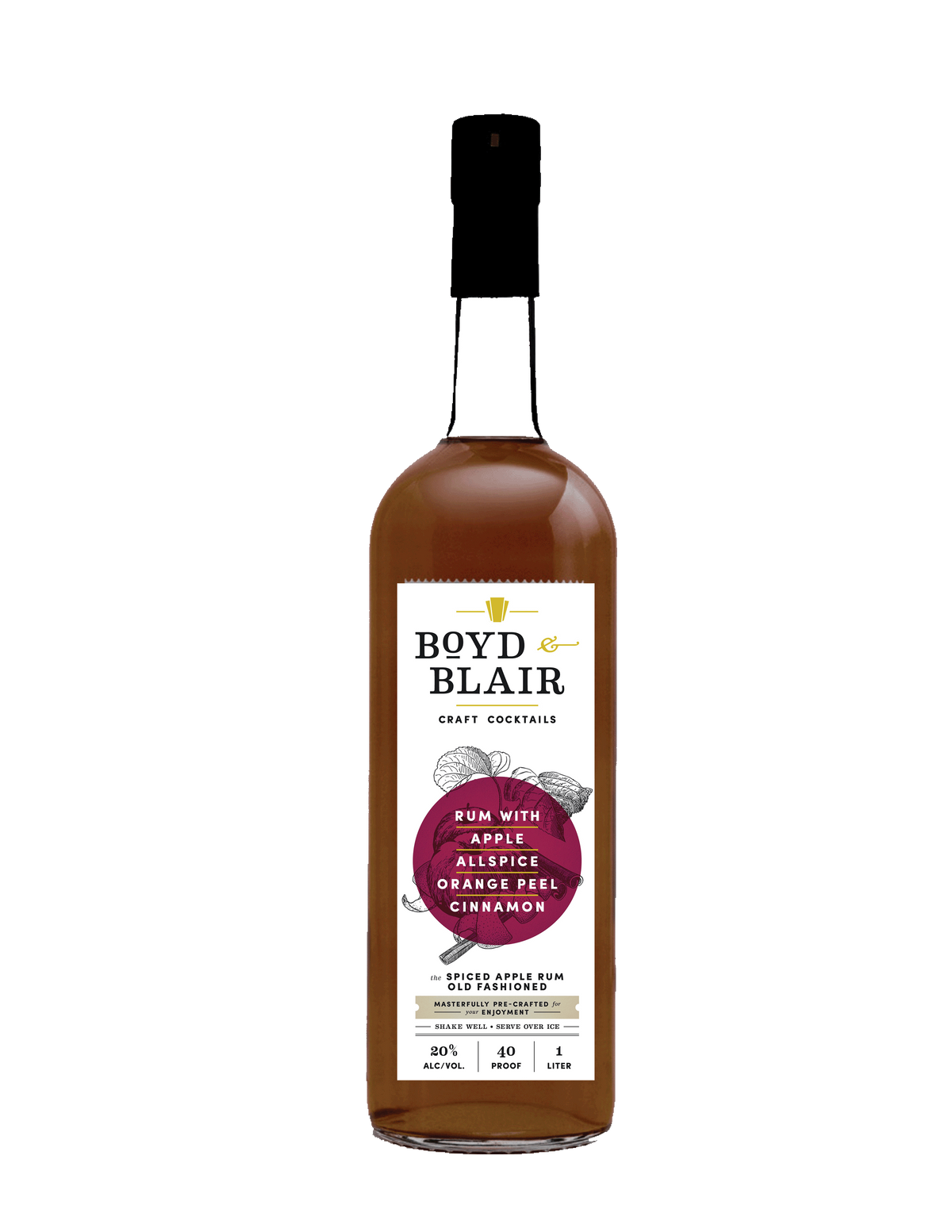 Boyd & Blair Spiced Apple Rum Old Fashioned bottle, ready-to-serve cocktail